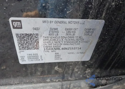 2022 GMC Acadia Awd Sle from USA, damaged, VIN 1GKKNRL46NZ153714